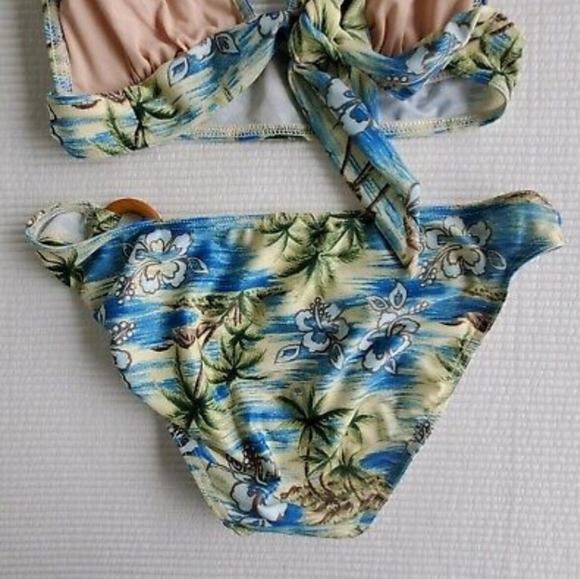 Sears ? Bathing Swim Suit Bikini 2 Piece Women's 8 Ties Green Floral Y2K 2000s - Picture 7 of 7